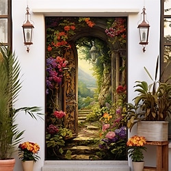 Valentine's Day Floral Stairs Door Covers Door Tapestry Door Curtain Decoration Backdrop Door Banner for Front Door Farmhouse Holiday Party Decor Supplies