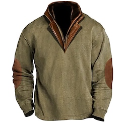 Men's Sweatshirt Corduroy Navy Blue Brown Army Green Beige Coffee Quarter Zip Color Block Patchwork Street Vacation Going out Corduroy Fashion Designer Basic Spring   Fall Clothing Apparel Hoodies