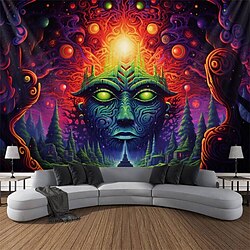 Blacklight Tapestry UV Reactive Glow in the Dark Trippy Psychedelic Misty Nature Landscape Hanging Tapestry Wall Art Mural for Living Room Bedroom