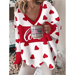 Women's Sweatshirt Pullover Heart LOVE Graphic Valentine's Day Casual Print Red Active Sportswear V Neck Long Sleeve Top Micro-elastic Fall  Winter