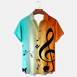 Carnival Musical Notes Casual Men's Shirt Daily Wear Going out Weekend Autumn / Fall Turndown Short Sleeves Black, Orange S, M, L 4-Way Stretch Fabric