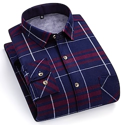 Men's Shacket Dark Red Dark Navy Royal Blue Long Sleeve Plaid / Striped / Chevron / Round Classic Collar Fall / Winter New Year Vacation Clothing Apparel Print