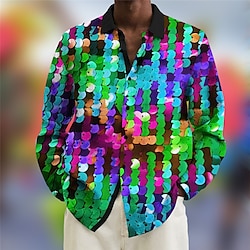 Carnival Colorful Casual Men's Shirt Daily Wear Going out Weekend Fall  Winter Turndown Long Sleeve Red, Green S, M, L Slub Fabric