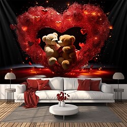 Valentine's Day Heart Bears Hanging Tapestry Wall Art Large Tapestry Mural Decor Photograph Backdrop Blanket Curtain Home Bedroom Living Room Decoration