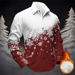 Christmas Men's Christmas Scene Printed Shirts Snowflake Casual Fleece Daily Wear Vacation Going out Fall  Winter Turndown Long Sleeve Burgundy, Blue, Purple S, M, L Fleece Shirt