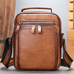 Vintage Men's Genuine Leather Crossbody BagTop Layer Cowhide Large Capacity Shoulder Bag