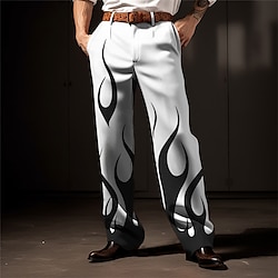 Flame Business Casual Men's 3D Print Dress Pants Pants Trousers Outdoor Street Wear to work Polyester Wine Black White S M L High Elasticity Pants