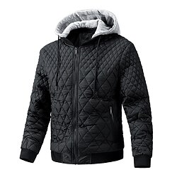 Men's Puffer Jacket Quilted Jacket Zipper Pocket Office  Career Date Casual Daily Outdoor Casual Sports Winter Plain Black Khaki Army Green Dark Blue Puffer Jacket