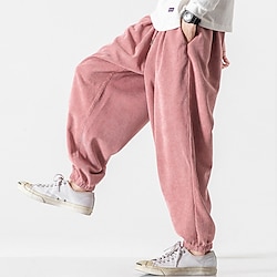 Men's Sweatpants Corduroy Pants Carrot Pants Pocket Drawstring Elastic Waist Plain Comfort Breathable Outdoor Daily Going out Fashion Casual Black Pink