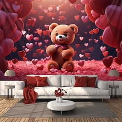 Valentine's Day Heart Bear Hanging Tapestry Wall Art Large Tapestry Mural Decor Photograph Backdrop Blanket Curtain Home Bedroom Living Room Decoration