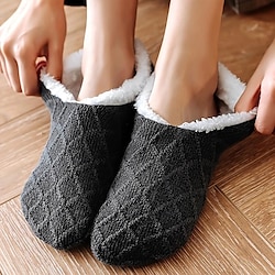 Women's Warm Solid Color Floor Socks Non Slip Plush Knitted Coral Fleece Socks No Show Socks