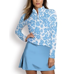 Women's Golf Polo Shirt Blue Long Sleeve Sun Protection Top Floral Ladies Golf Attire Clothes Outfits Wear Apparel