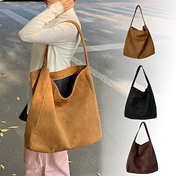 Women's Shoulder Bag Wool Daily Large Capacity Foldable Lightweight Solid Color Black Brown Coffee