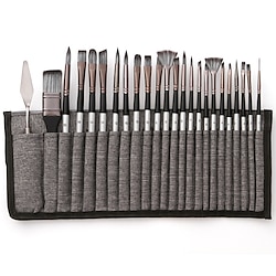 Art 24 Pieces Paint Brush Set Enhanced Synthetic Brush Set with Cloth Roll and Palette Knife for Acrylic, Oil, Water