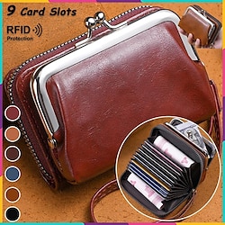 2023 Women New Retro Genuine Leather Rivet Short Wallet Zipper Coin Card Holder Female Coin Clutch Wallets Purse Money Bag