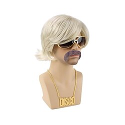 Mens Blonde Wig Short Wavy Shaggy Wig 70s Costumes Disco Rocker Men Wig for Halloween Chrismas Cosplay Party(Only Wig)