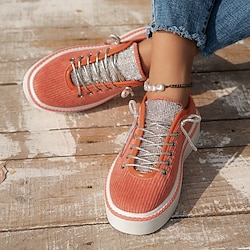 Women's Sneakers Plus Size Canvas Shoes Platform Sneakers Outdoor Daily Color Block Flat Heel Round Toe Fashion Sporty Casual Running Walking Suede Lace-up Black Blue Orange