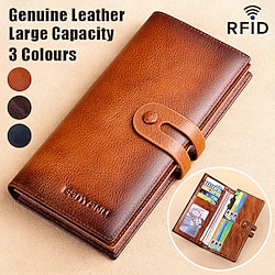 Men's Women's Wallet Credit Card Holder Wallet Leather Shopping Daily Zipper Large Capacity Durable Solid Color Brown (first layer of cowhide inside and outside) anti-theft Yellow brown (first layer