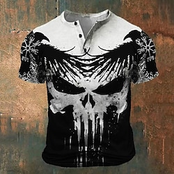 Graphic Viking Skulls Fashion Retro Vintage Classic Men's 3D Print T shirt Tee Henley Shirt Sports Outdoor Holiday Going out T shirt White Blue Red  White Short Sleeve Henley Shirt Spring  Summer