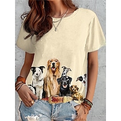 Women's T shirt Tee Dog 3D Daily Weekend White Yellow Blue Print Short Sleeve Fashion Funny Round Neck Regular Fit Spring  Summer