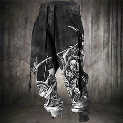 Skull Punk Gothic Men's 3D Print Sweatpants Joggers Pants Trousers Outdoor Street Casual Daily Polyester Black Blue Brown S M L Mid Waist Elasticity Pants