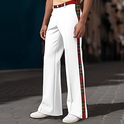 Men's Dress Pants Flared Pants Trousers Suit Pants Patchwork Front Pocket Plaid Color Block Comfort Christmas Business Daily Fashion Chic  Modern Black White