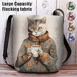 Women's Crossbody Bag Shoulder Bag Fluffy Bag Polyester Shopping Daily Holiday Print Large Capacity Lightweight Durable Cat Blue Fuchsia Green