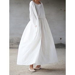 Women's Casual Dress Swing Dress White Dress Long Dress Maxi Dress Pocket Street Vacation Streetwear Basic Square Neck Long Sleeve Loose Fit Black White Red Color One-Size Size