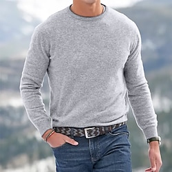 Men's Pullover Sweater Jumper Knit Sweater Ribbed Knit Regular Knitted Basic Plain Crew Neck Keep Warm Modern Contemporary Daily Wear Going out Clothing Apparel Fall Winter Black Red M L XL