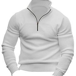 Men's Pullover Sweater Jumper Knit Sweater Ribbed Knit Regular Knitted Plain Quarter Zip Keep Warm Modern Contemporary Daily Wear Going out Clothing Apparel Fall Winter Black White S M L