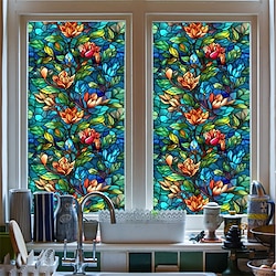 Stained Glass Window Film Colorful Window Stickers Stained Glass Electrostatic Removable Window Privacy Stained Decorative Film for Home Office