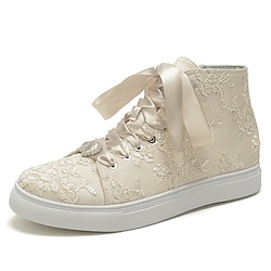 Image of Per donna scarpe da sposa Scarpe da ginnastica Regali di San Valentino Sneakers alte Feste Ricamato Scarpe da sposa Scarpe da damigella d'onore Ricamo Cerniera Lacci Tallone nascosto Punta tonda Lightinthebox