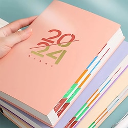 1pc 2024 Jan-Dec Planner English Language Notebook A5 PU Leather Cover School Agenda Plan Weekly Monthly Diary Organizer School Supplies Notebooks For School Aesthetic School Supplies Books