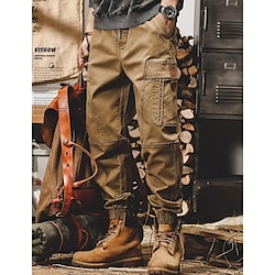 Men's Cargo Pants Cargo Trousers Techwear Pocket Drawstring Elastic Waist Plain Comfort Breathable Outdoor Daily Going out Cotton Blend Fashion Casual Black Khaki