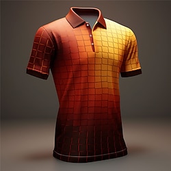 Plaid Gradient Ramp Men's Casual 3D Print Golf Polo Outdoor Daily Wear Streetwear Polyester Short Sleeve Turndown Polo Shirts Yellow Purple Spring  Summer S M L Micro-elastic Lapel Polo