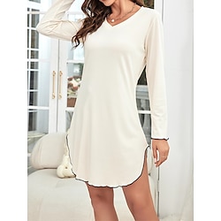 Women's Loungewear Dress Pure Color Casual Comfort Soft Home Daily Going out Breathable V Wire Long Sleeve Fall Winter Home Outfits