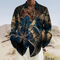 Men's Floral Shirt Long Sleeve Vintage Abstract Daily Wear Going out Weekend Fall  Winter Turndown Print Button-Down Black Blue Green