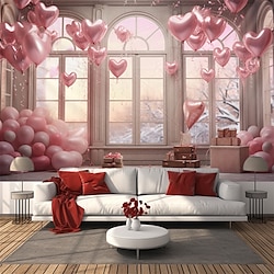 Valentine's Day Window Heart Hanging Tapestry Wall Art Large Tapestry Mural Decor Photograph Backdrop Blanket Curtain Home Bedroom Living Room Decoration