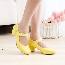 Women's Yellow Mary Jane Shoes – Round Toe, Low Heel, Comfortable Strap Design for Parties  Special Occasions
