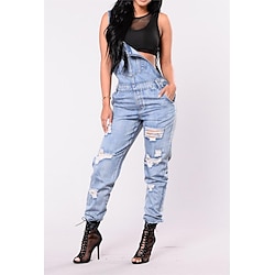 Women's Overall Ripped Solid Color Streetwear Street Daily Regular Fit Sleeveless Sleeveless Light Blue S M L All Seasons