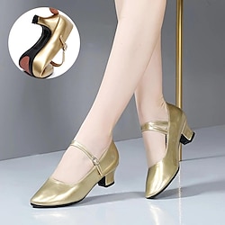 Women's Modern Shoes Performance Party Evening Ballroom Dance Heel Cuban Heel Buckle Adults' Dark Red Black Silver