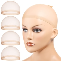 HD Wig Cap 4PCS Ultra Thin Wig Caps Light Brown Nylon Wig Caps for Women Stretchy Natural Transparent HD Wig Caps for Lace Front Wigs Summer Wear Comfortable Wig Cap