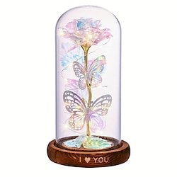 Rose Glass Lampshade Immortal Flower Christmas Tanabata Thanksgiving Gift Night Light Desktop Romantic Decor