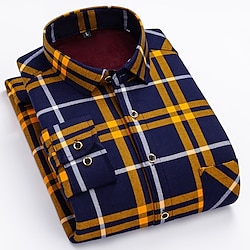 Men's Shacket Yellow Camel Brown Dark Gray Long Sleeve Plaid / Striped / Chevron / Round Classic Collar Fall / Winter New Year Vacation Clothing Apparel Print