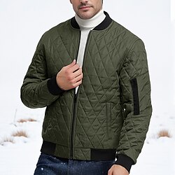 Men's Winter Jacket Quilted Jacket Outdoor Daily Wear Warm Pocket Fall Winter Plain Fashion Streetwear Standing Collar Regular Black Wine Blue Red  White Army Green Jacket