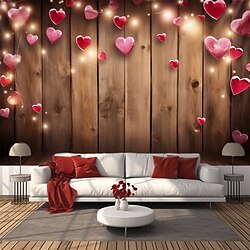 Valentine's Day Wooden Heart Hanging Tapestry Wall Art Large Tapestry Mural Decor Photograph Backdrop Blanket Curtain Home Bedroom Living Room Decoration