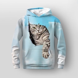 Light in the box Voor meisjes 3D Kat Trui met capuchon Pullover Lange mouw 3D-afdrukken Herfst Winter Actief Modieus leuke Style Polyester Kinderen 3-12 jaar Buiten Casual Dagelijks Normale pasvorm