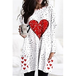 Women's T shirt Tee Heart Pocket Print Valentine Weekend Fashion Long Sleeve Round Neck Black Spring   Fall