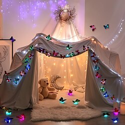 24pcs, 3D LED Butterfly Decoration Night Light Sticker Single And Double Wall Light For Garden Backyard Lawn Party Festive Party Nursery Bedroom Living Room
