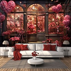 Valentine's Day Show Window Hanging Tapestry Wall Art Large Tapestry Mural Decor Photograph Backdrop Blanket Curtain Home Bedroom Living Room Decoration